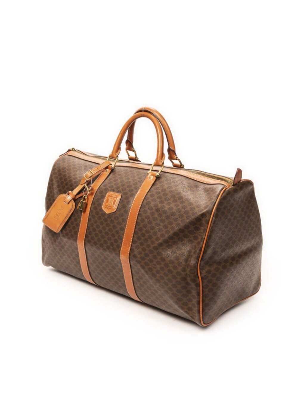 Celine Vintage Large Travel Boston Brown Macadam Canvas Shoulder Bag - Picture 2 of 10